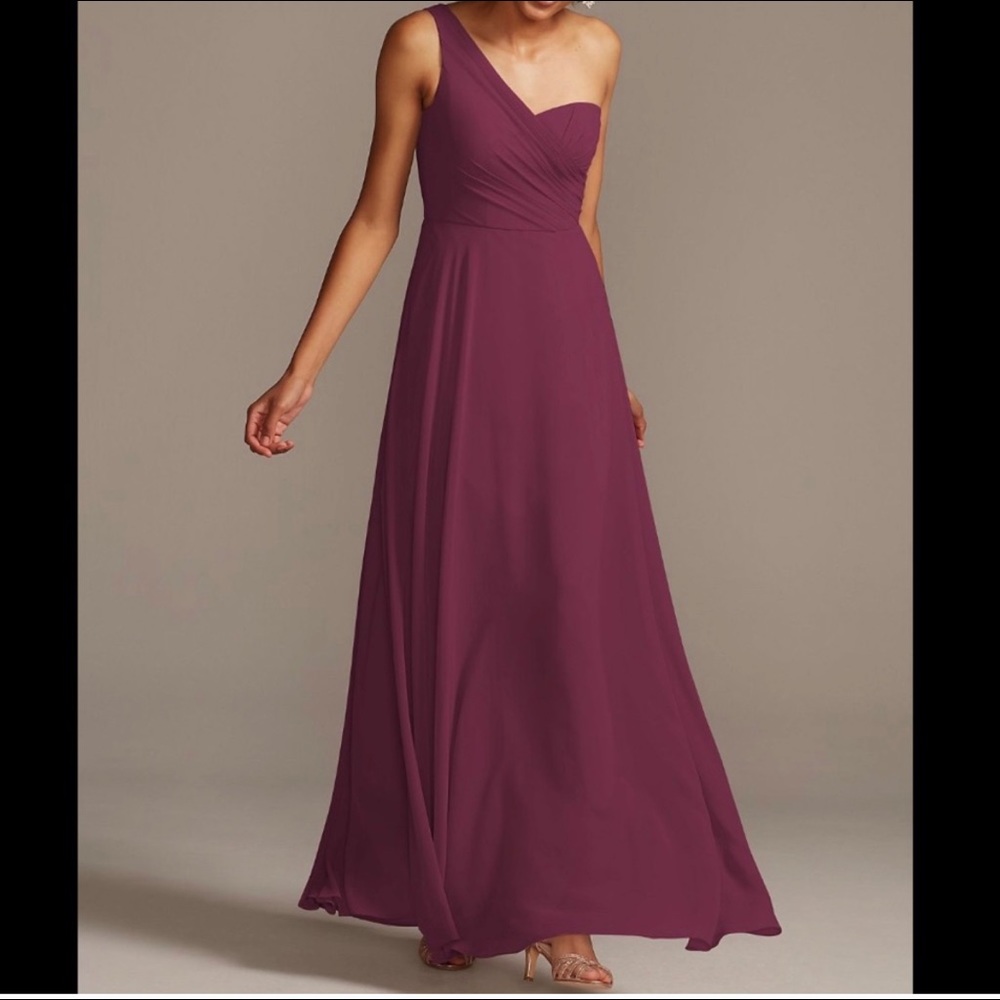 David’s Bridal One-Shoulder Bridesmaid Dress -Wine